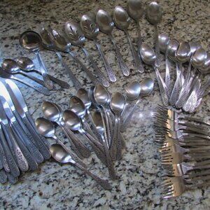 VINTAGE STANLEY ROBERTS ROGERS FLORAL MIST SILVERWARE FLATWARE SET 105 PIECES